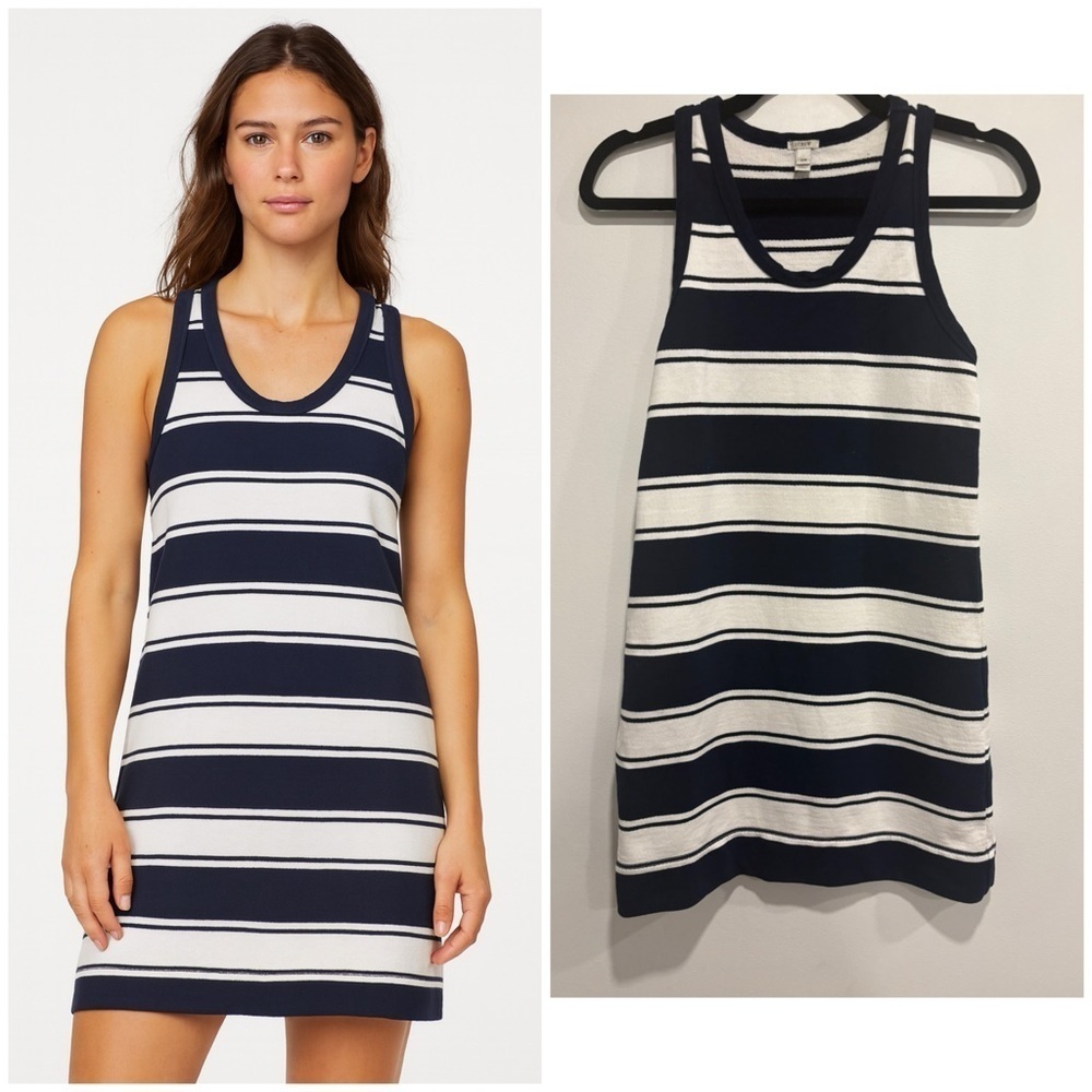 J.Crew Striped 100% Cotton Tank Dress – Navy & White Nautical Knit (XXS)